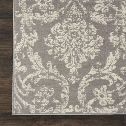 2' X 4' Gray Damask Power Loom Area Rug
